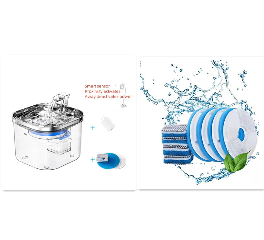 Distributore automatico d'acqua per cani e gatti in acciaio inossidabile, fontanella intelligente con circolazione automatica.