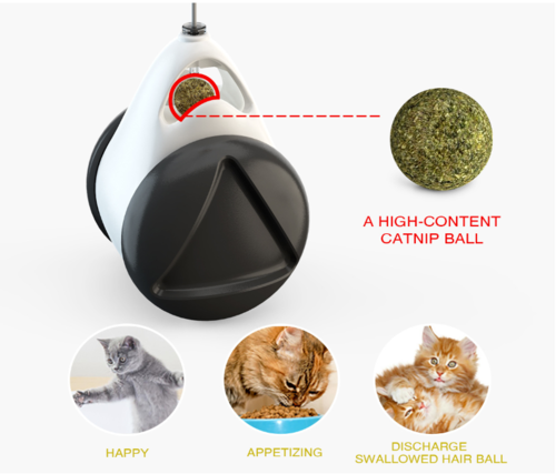 Giocattolo per gatti con ruota di equilibrio e palla oscillante.