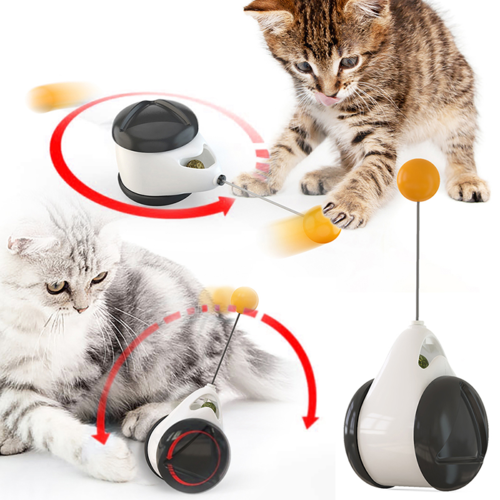 Giocattolo per gatti con ruota di equilibrio e palla oscillante.