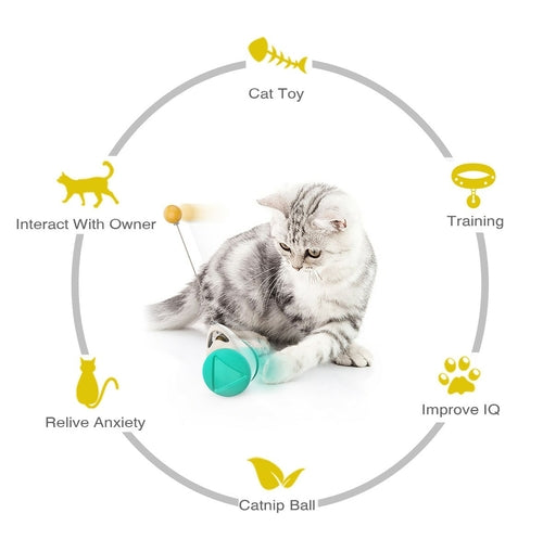 Giocattolo per gatti con ruota di equilibrio e palla oscillante.